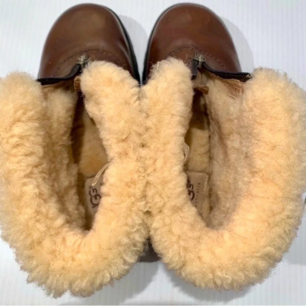 UGG Men’s Brown Leather Ankle Boots with Shearling Lining
